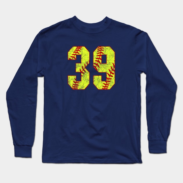 Fastpitch Softball Number 39 #39 Softball Shirt Jersey Uniform Favorite Player Biggest Fan Long Sleeve T-Shirt by TeeCreations